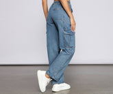 Jean cargo taille haute boyfriend